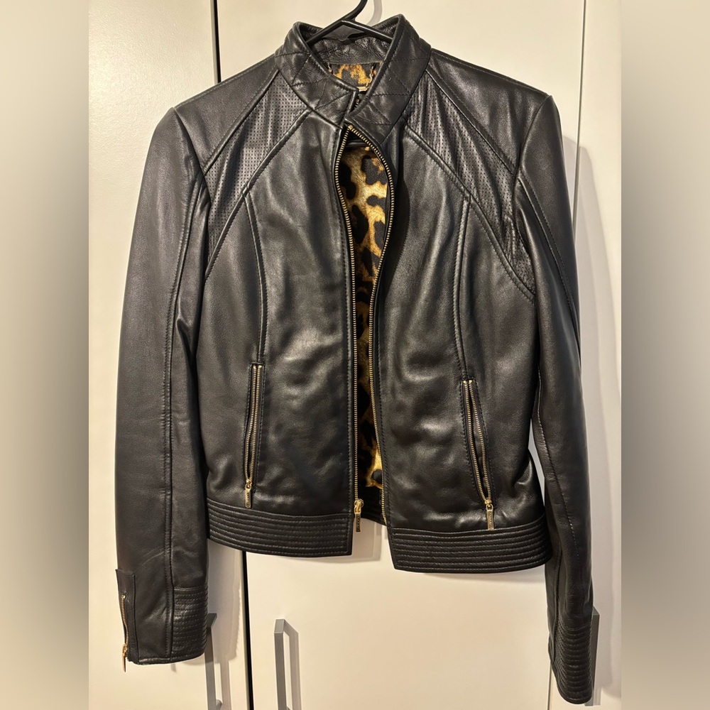 Genuine Black Leather Vintage Shelli Segal Women’s Moto Jacket Perfect Condition